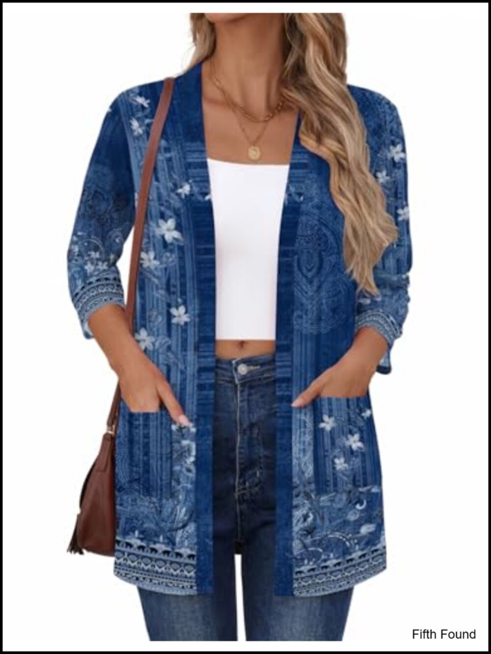Lightweight 3/4 Sleeve Open Front Cardigan with Pockets Loose Fit